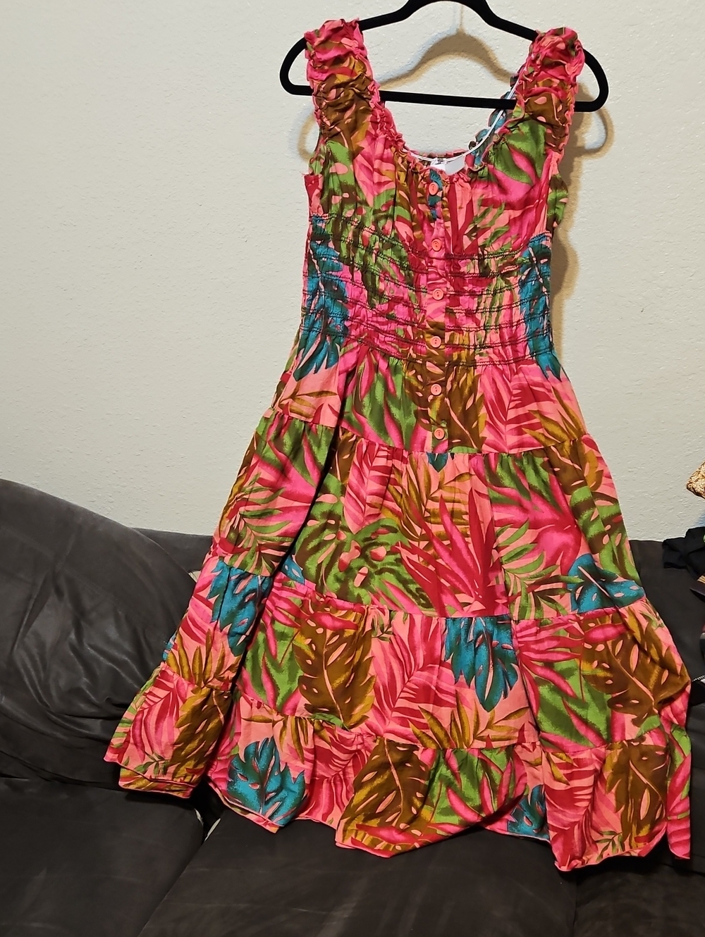 TALENT Pink Tropical Print Midi Dress